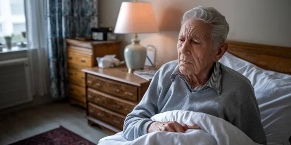 Senior woman holding clipboard labeled Cornell Scale for Depression in Dementia, highlighting mental health screening in elderly with cognitive decline.