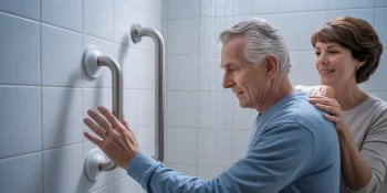 Senior man using suction grab bar in the shower