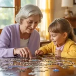 Are Jigsaw Puzzles Good For Seniors: The Surprising Benefits Grandmother enjoying a puzzle with her granddaughter.