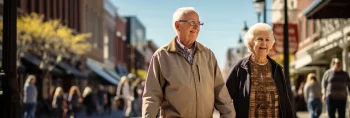 A senior man walking in the city.