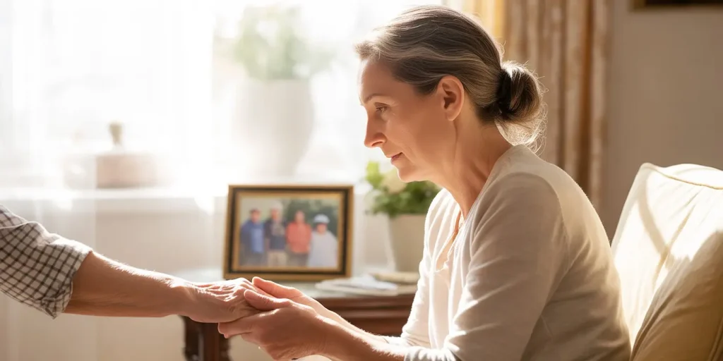 adult daughter caring for her elderly mother