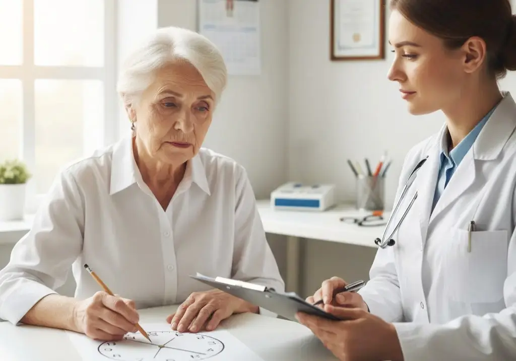 senior taking the dementia clock test
