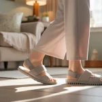 Fall-Safe Slippers for Seniors: How the Right Pair Can Protect You at Home Senior woman wearing non-slip sandals