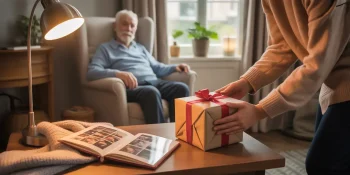 Senior father receiving a gift on Father's Day