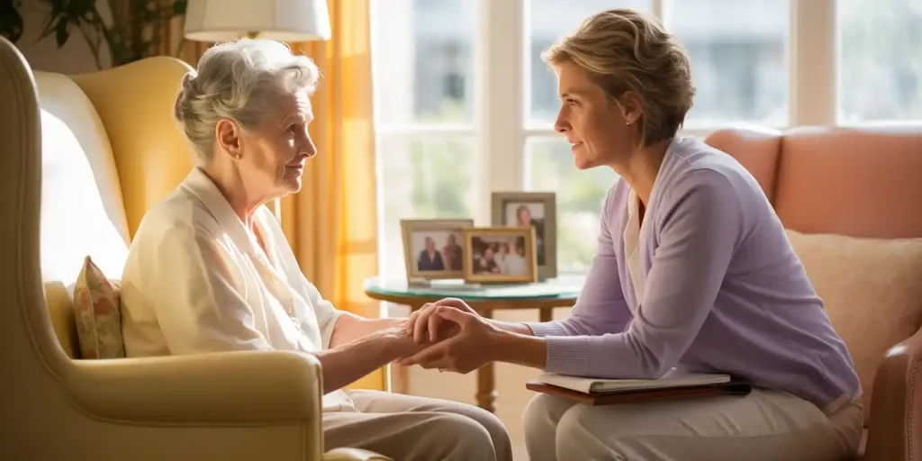 Elderly woman with a long term care ombudsman