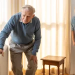 daughter noticing that her elderly father is having mobility problems