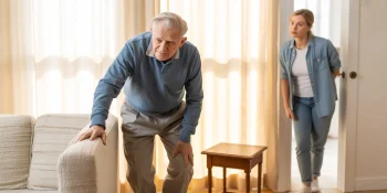 daughter noticing that her elderly father is having mobility problems