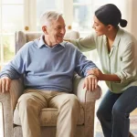 Helping a senior up from a sitting position