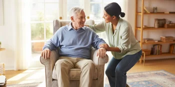 Helping a senior up from a sitting position