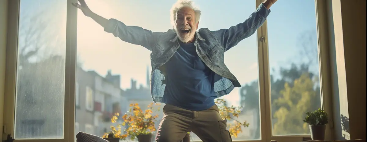 senior man jumping for joy