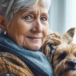 senior woman with her pet dog