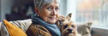 senior woman with her pet dog