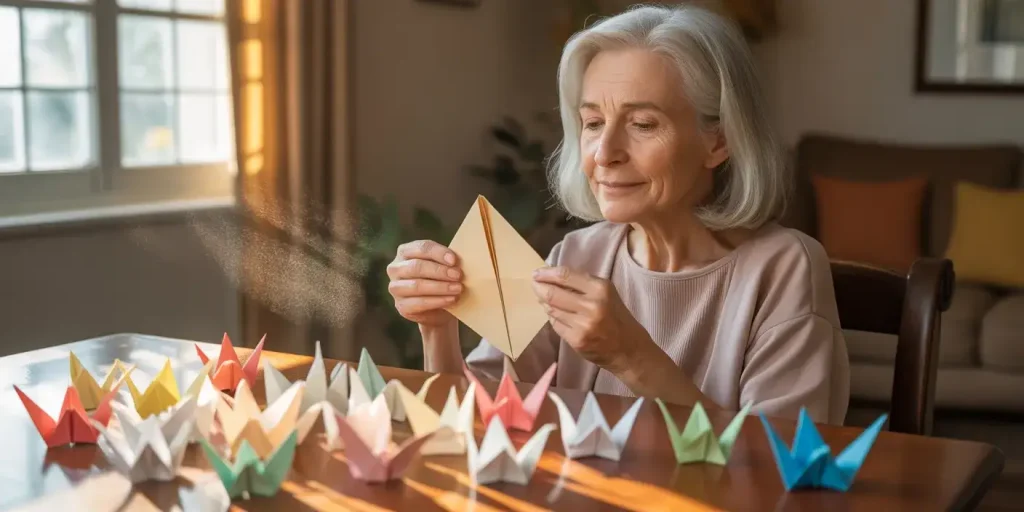 Older woman enjoying Origami craft