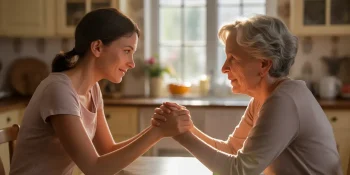 Adult daughter preparing to care for aging mother.