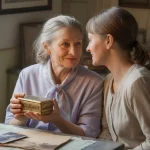 Daughter working with her elderly mother on reminiscence therapy.