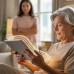 Senior woman being protected online by scammerdefence app.