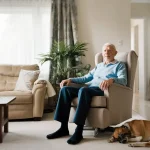 Essential Home Modifications for Safe Senior Living: A Room-by-Room Guide to Prevent Falls and Support Aging in Place senior man and his dog contemplating changes to make his home senior friendly.