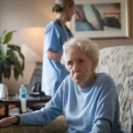 senior woman with dementia and hospice nurse