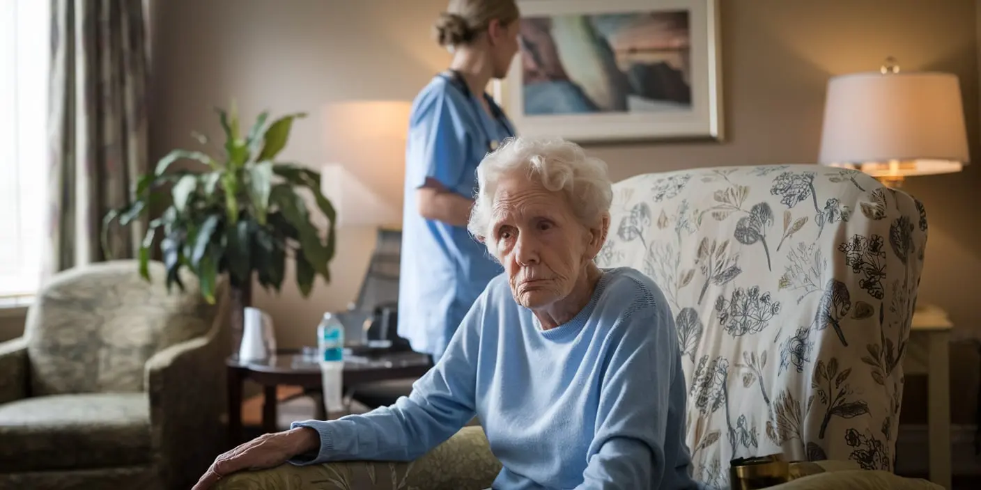 senior woman with dementia and hospice nurse