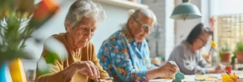 senior women with dementia working on crafts