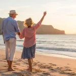 Senior couple at the beach on a short vacation trip.