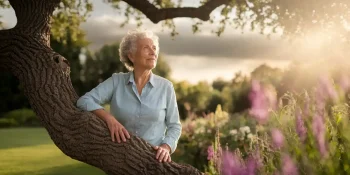 Senior woman standing strong with little to no support from others.