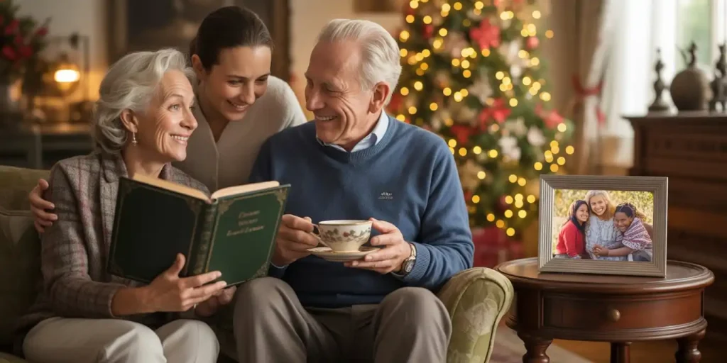 Granddaughter enjoying gift giving and grandparents