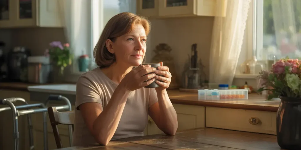 adult daughter taking a break from caring for her elderly mother